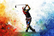 Abstract illustration of a person playing golf.