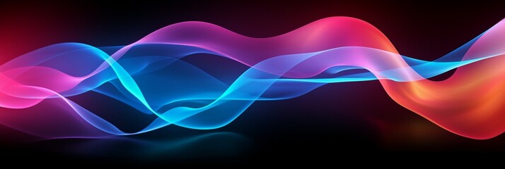 Poster - Abstract Black Background with Colorful Wave Motion Illustration