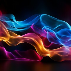 Poster - Abstract Black Background with Colorful Wave Motion Illustration