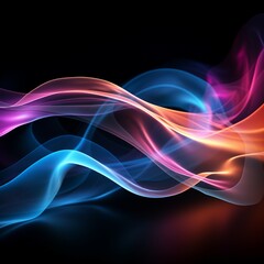 Poster - Abstract Black Background with Colorful Wave Motion Illustration