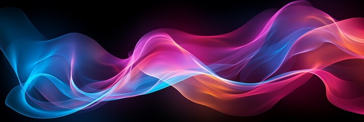Poster - Abstract Black Background with Colorful Wave Motion Illustration