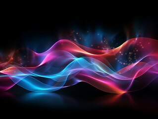 Poster - Abstract Black Background with Colorful Wave Motion Illustration