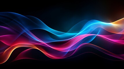 Poster - abstract black background with colorful wave motion illustration