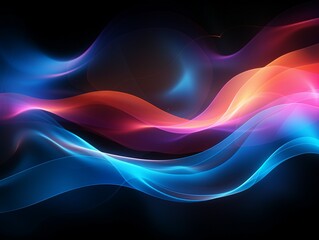 Poster - abstract black background with colorful wave motion illustration