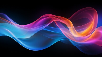 Poster - abstract black background with colorful wave motion illustration