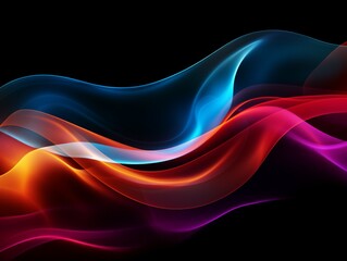 Poster - abstract black background with colorful wave motion illustration