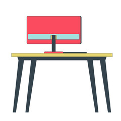 Fototapete - Computer monitor desk office 2D linear cartoon object. Workspace furniture isolated line vector element white background. Receptionist table. Office employee technology color flat spot illustration