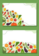 Wall Mural - Hand drawn fruits and vegetables horizontal banner template set