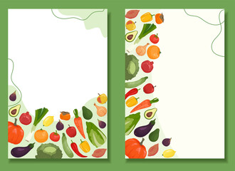 Wall Mural - Hand drawn fruits and vegetables vertical banner template set