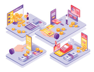 Sticker - Isometric mobile and digital banking services composition illustration