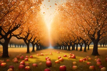 Sticker - beautiful apple trees in an orchard during the fall season created with generative al tools