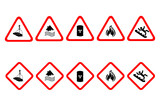 Fototapeta Desenie - Isolated hazardous material signs. Hazard danger red vector signs.  Globally Harmonized System Warning Signs GHS. Hazmat isolated placards. Official Hazard pictograms standard. Biohazard toxic signs