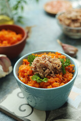 Wall Mural - Houria, cooked carrot salad, a traditional dish of Tunisian cuisine