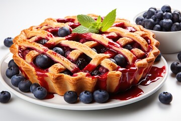 Wall Mural - A blueberry pie on a plate next to a bowl of blueberries