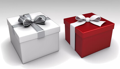 Wall Mural - A red box with a silver bow and a white background with a white box with a silver bow and a white box with a white background with a white bow