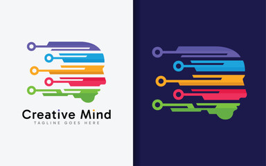 Aufkleber - Creative Digital Mind Logo Design. Abstract Tech Futuristic People Head with fun Colorful Concept Design.