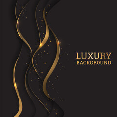 Poster - Dark vector abstract background with golden waves and curves.