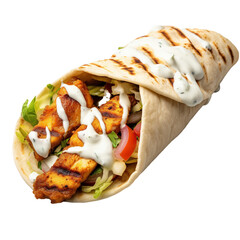 Grilled Chicken Shawarma Sandwich with Garlic Sauce on a White or Transparent Background