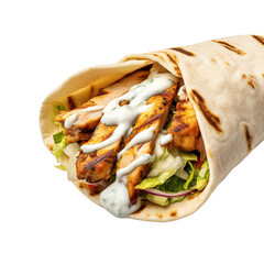 Wall Mural - Grilled Chicken Shawarma Sandwich with Garlic Sauce on a White or Transparent Background