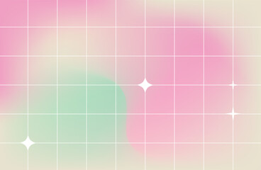 Poster - Blurred gradient background in Y2k Style. Trendy background with white Checker and Abstract Geometric Shapes. Pastel colors. Vector illustration.