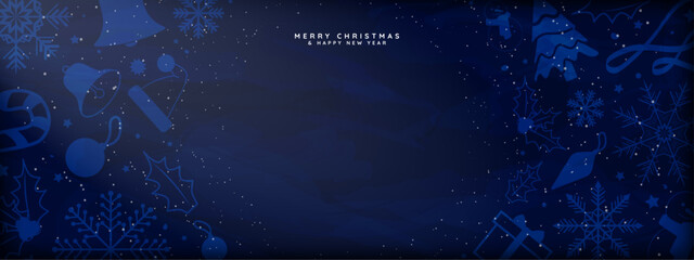 Poster - blue christmas background with soft gentle light on textured dark blue backdrop framed by christmas 
