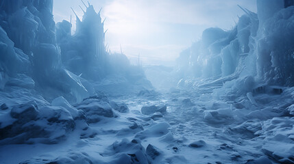 Wall Mural - A view of an area whose entire landscape is covered in snow. Cool and scary. Winter and prone to snow storms.