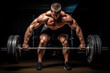 Strong concentrated male bodybuilder exercising with barbell. Generative AI