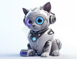 Cute cyber kitten robotic animal pet isolated on white. Generative AI