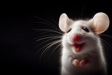 Portrait Of A Happy Mouse Isolated On Black Background With Copy Space. Ai Generative