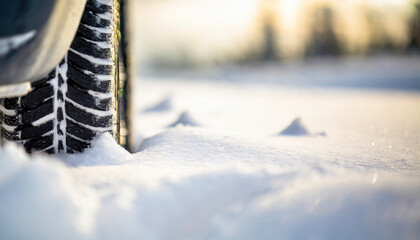 Wall Mural - car tire on deep snow, winter driving conditions