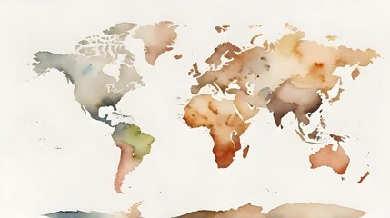 a world map isolated. watercolor. white background. generative ai