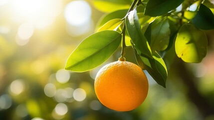 Wall Mural - Fresh oranges on tree with morning water dew