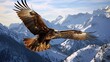A golden eagle soaring high above snow-capped mountain peaks