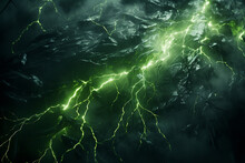 Vibrant Depicts Rare And Surreal Phenomenon Of Green Lightning, Showcasing Unusual Coloration, Unique Atmospheric Conditions, And Sense Of Otherworldly Beauty And Intrigue