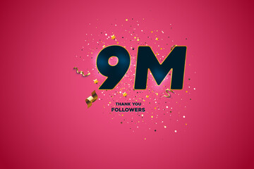 Blue golden 9M isolated on Pink background, Thank you followers peoples, 9k online social group, 10M