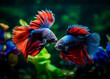 Zwei blau rote Kampffische 