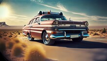 Old Vintage Car In Desert Suitable As Background