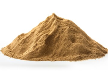 Poster - A pile of sand resting on a smooth white surface. This image can be used to depict concepts of construction, nature, or simplicity.