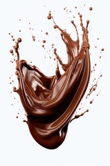 Poster - A captivating image of a chocolate splash on a pristine white background. Perfect for food-related designs and advertisements.