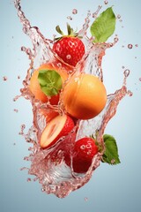 Poster - A vibrant and refreshing image of a splash of water with various colorful fruits.