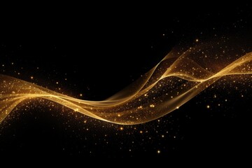 Poster - A stunning black background with a mesmerizing gold wave and sparkling stars.