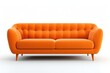 © Fotograf - A picture of an orange couch placed on top of a clean white floor. This versatile image can be used to showcase modern interior design or as a background for furniture advertisements