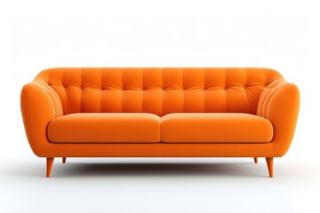 Aufkleber - A picture of an orange couch placed on top of a clean white floor. This versatile image can be used to showcase modern interior design or as a background for furniture advertisements