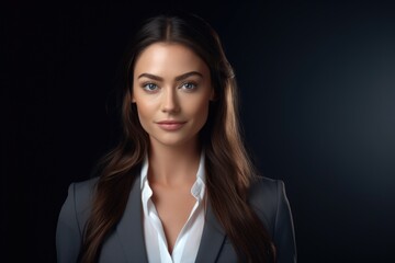 A professional woman dressed in a business suit poses for a picture. This versatile image can be used for various business-related concepts and designs