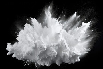 Fototapete - A black and white photo capturing a cloud of white powder. This image can be used to depict concepts such as explosion, smoke, mystery, or celebration