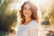 © VisualProduction - Beautiful young woman smiling and enjoying sun rays outside with natural background, gorgeous portrait of female looking happy