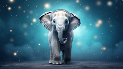 Canvas Print -  an elephant standing in the middle of a night sky with stars in the sky and stars in the sky behind it.