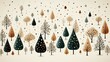 Cute and whimsical flat style Christmas tree pattern on a light background. AI generate