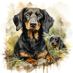 Wall Mural - watercolor Dachshund clipart, Generative Ai