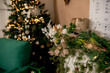 Indoor Christmas decoration with christmas tree and lights